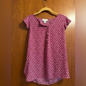LOFT Fuchsia Diamond Print Blouse
